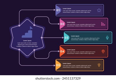 Infographic template. 5 steps that are related to each other. You can use the template to display your steps in electronic or printable format.