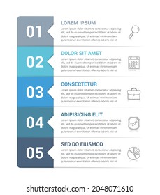 Plantilla infográfica con 5 pasos, flujo de trabajo, gráfico de procesos, eps10 ilustración