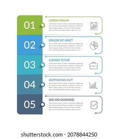 Plantilla infográfica con 5 pasos, flujo de trabajo, gráfico de procesos, eps10 ilustración