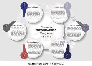 Infographic template with 6 options. Can be used for flow charts, presentations, web sites, banners, printed materials. Business data visualization. Vector illustration.