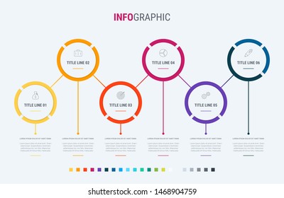 Infographic template. 6 options circle design with beautiful colors. Vector timeline elements for presentations.