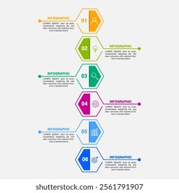 infographic template with 6 options. Colorful diagram, timeline and schedule isolated on light background.