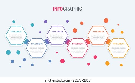Infographic template. 6 options honeycomb design with beautiful colors. Vector timeline elements for presentations.