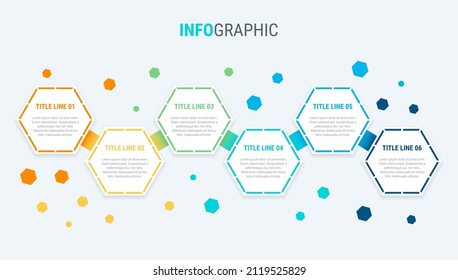 Infographic template. 6 options honeycomb design with beautiful colors. Vector timeline elements for presentations.
