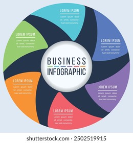 Infografía Plantilla 6 opciones, objetos, Elementos o pasos de información comercial Circulo de diseño de infografía