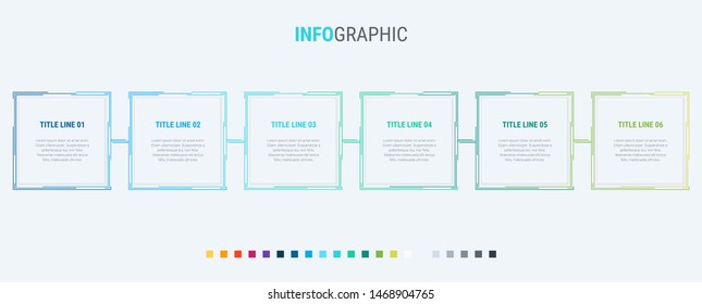 Infographic template. 6 options rectangular design with beautiful colors. Vector timeline elements for presentations.