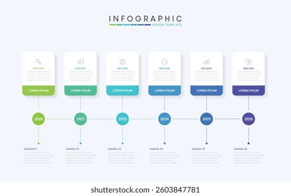 Infographic template. 6 options rectangular design with beautiful colors. Vector timeline elements for presentations.