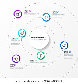 Infographic template with 6 options or steps. Spiral. Can be used for workflow layout, diagram, banner, webdesign. Vector illustration