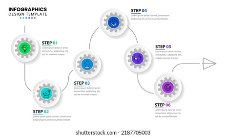 Infographic template with 6 options or steps. Paper plane. Can be used for workflow layout, diagram, banner, webdesign. Vector illustration