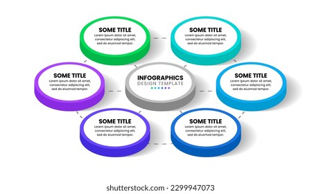 Infographic template with 6 options or steps. Isometric Circle. Can be used for workflow layout, diagram, banner, webdesign. Vector illustration