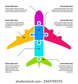 Infographic template with 6 options or steps. Puzzle plane. Can be used for workflow layout, diagram, banner, webdesign. Vector illustration