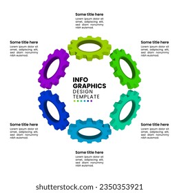 Infographic template with 6 options or steps. 3d gears. Can be used for workflow layout, diagram, banner, webdesign. Vector illustration