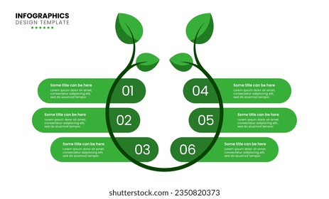 Plantilla de infografía con 6 opciones o pasos. Círculo verde. Se puede utilizar para diseño de flujo de trabajo, diagrama, banner, diseño web. Ilustración del vector