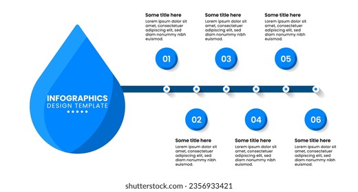 Infographic template with 6 options or steps. Water drop. Can be used for workflow layout, diagram, banner, webdesign. Vector illustration