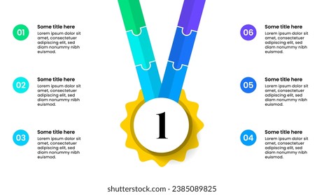 Infographic template with 6 options or steps. Medal. Can be used for workflow layout, diagram, webdesign. Vector illustration