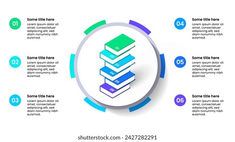 Infografik-Vorlage mit 6 Optionen oder Schritten. Bücher. Kann für Workflow-Layout, Diagramm, Banner, Webdesign verwendet werden. Vektorgrafik