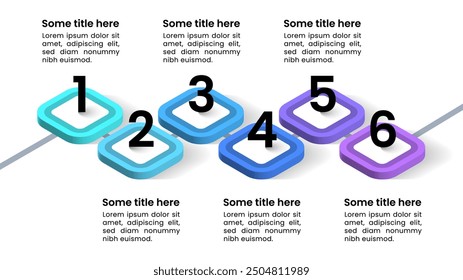 Plantilla de infografía con 6 opciones o pasos. Línea isométrica. Se puede utilizar para el diseño del flujo de trabajo, diagrama, diseño web. Ilustración vectorial