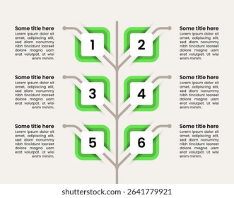 Infographic template with 6 options or steps. Abstract tree. Can be used for workflow layout, banner, diagram, webdesign. Vector illustration