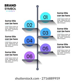 Plantilla de infografía con 6 opciones o pasos. Línea de Vertical. Se puede utilizar para el diseño del flujo de trabajo, diagrama, Anuncio, diseño web. Ilustración vectorial