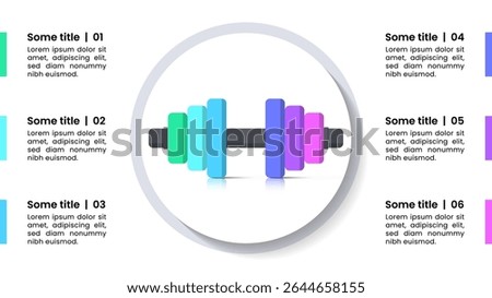 Infographic template with 6 options or steps. Dumbbell. Can be used for workflow layout, diagram, banner, webdesign. Vector illustration