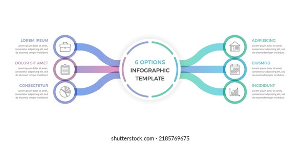 Infographic template with 6 options with text and icons, vector eps10 illustration