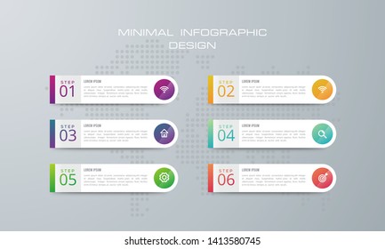 Infographic template with 6 options, workflow, process chart,Timeline infographics design vector  can be used for workflow layout, diagram, annual report, web design, steps or processes. - Vector