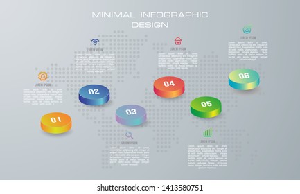 Infographic template with 6 options, workflow, process chart,Timeline infographics design vecto can be used for workflow layout, diagram, annual report, web design, steps or processes. - Vector