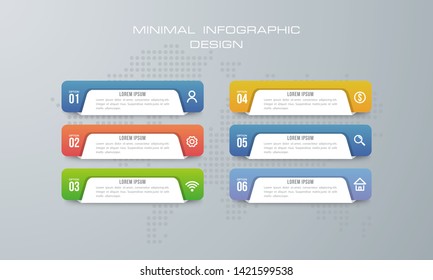 Infographic template with 6 options, workflow, process chart,Timeline infographics design vector can be used for workflow layout, diagram, annual report, web design, steps or processes. - Vector