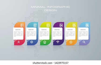 Infographic template with 6 options, workflow, process chart,Timeline infographics design vector can be used for workflow layout, diagram, annual report, web design, steps or processes. - Vector