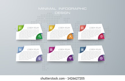Infographic template with 6 options, workflow, process chart,Timeline infographics design vector can be used for workflow layout, diagram, annual report, web design, steps or processes. - Vector