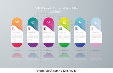Infographic template with 6 options, workflow, process chart,Timeline infographics design vector can be used for workflow layout, diagram, annual report, web design, steps or processes. - Vector