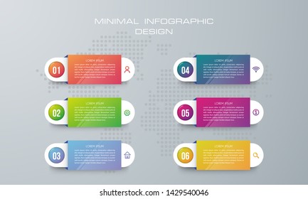 Infographic template with 6 options, workflow, process chart,Timeline infographics design vector can be used for workflow layout, diagram, annual report, web design, steps or processes. - Vector