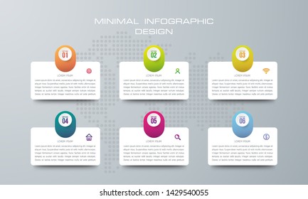 Infographic template with 6 options, workflow, process chart,Timeline infographics design vector can be used for workflow layout, diagram, annual report, web design, steps or processes. - Vector