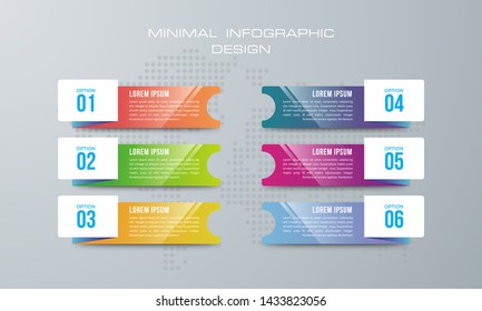 Infographic template with 6 options, workflow, process chart,Timeline infographics design vector can be used for workflow layout, diagram, annual report, web design, steps or processes. - Vector