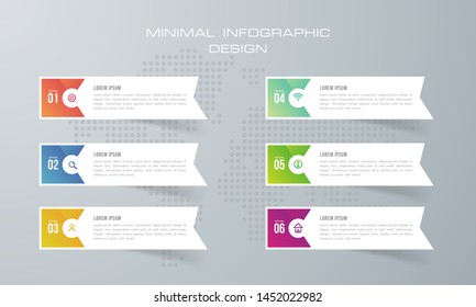 Infographic template with 6  options, workflow, process chart,Timeline infographics design vector can be used for workflow layout, diagram, annual report, web design, steps or processes. - Vector