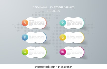 Infographic template with 6  options, workflow, process chart,Timeline infographics design vector can be used for workflow layout, diagram, annual report, web design, steps or processes. - Vector