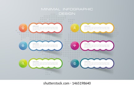 Infographic template with 6  options, workflow, process chart,Timeline infographics design vector can be used for workflow layout, diagram, annual report, web design, steps or processes. - Vector