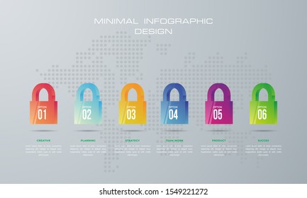 Infographic template with 6 options, workflow, process chart,Timeline infographics design vector can be used for workflow layout, diagram, annual report, web design, steps or processes. - Vector