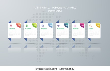 Infographic template with 6 options; workflow; process chart; Timeline infographics design vector can be used for workflow layout; diagram; annual report; web design; steps or processes. - Vector
