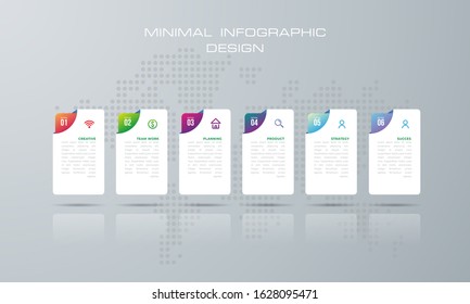 Infographic template with 6 options, workflow, process chart,Timeline infographics design vector can be used for workflow layout, diagram, annual report, web design, steps or processes. - Vector