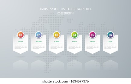 Infographic template with 6 options, workflow, process chart,Timeline infographics design vector diagram, annual report, web design, steps or processes. - Vector
