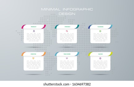 Infographic template with 6 options, workflow, process chart,Timeline infographics design vector diagram, annual report, web design, steps or processes. - Vector