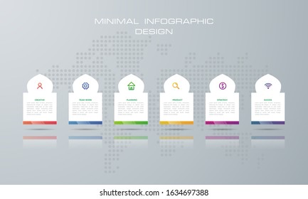 Infographic template with 6 options, workflow, process chart,Timeline infographics design vector diagram, annual report, web design, steps or processes. - Vector