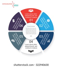 Infographic Template With 6 Segments For Business Project Or Presentation. Vector Illustration Can Be Used For Web Design, Workflow Or Graphic Layout, Diagram, Education