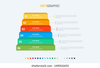 Infographic template. 6 stairs design with beautiful colors. Vector timeline elements for presentations.