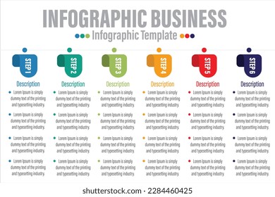  Infographic template. 6 Step timeline journey, Flat simple infographics design template. presentation graph. Business concept with numbers Six 6 options or steps vector illustration.