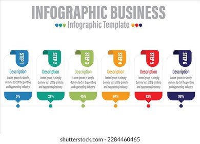 Infographic template. 6 Step timeline journey, Flat simple infographics design template. presentation graph. Business concept with numbers Six 6 options or steps vector illustration.
