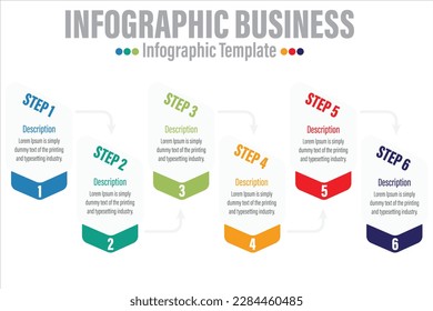 Infographic template. 6 Step timeline journey, Flat simple infographics design template. presentation graph. Business concept with numbers Six 6 options or steps vector illustration.