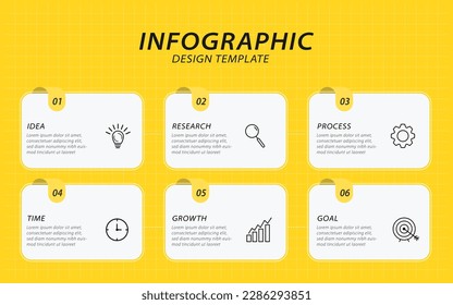 Infographic template. 6 Step timeline journey, Flat simple infographics design template. presentation graph. Business concept with numbers 6 options or steps on yellow background vector illustration.