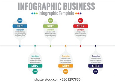 Plantilla de infografía. Viaje de línea de tiempo de 6 pasos, plantilla de diseño de infografías sencillas planas. gráfico de presentación. Concepto de negocio con números Seis opciones o pasos ilustración vectorial.